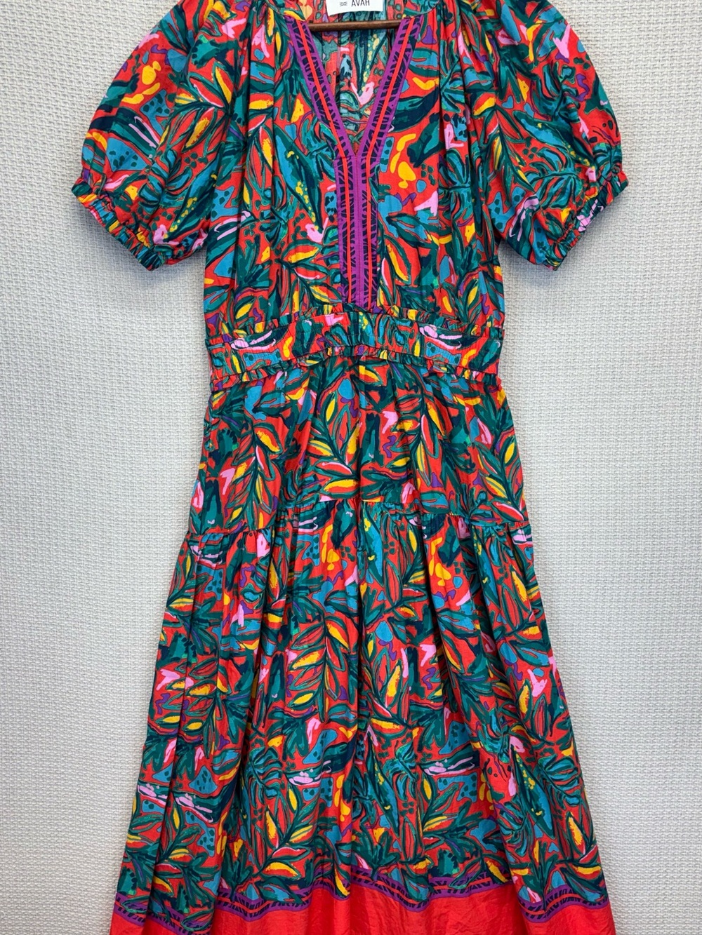 Avah Anthropologie Colorful Tropical Midi 100% Cotton Dress Sz Med Boho Resort